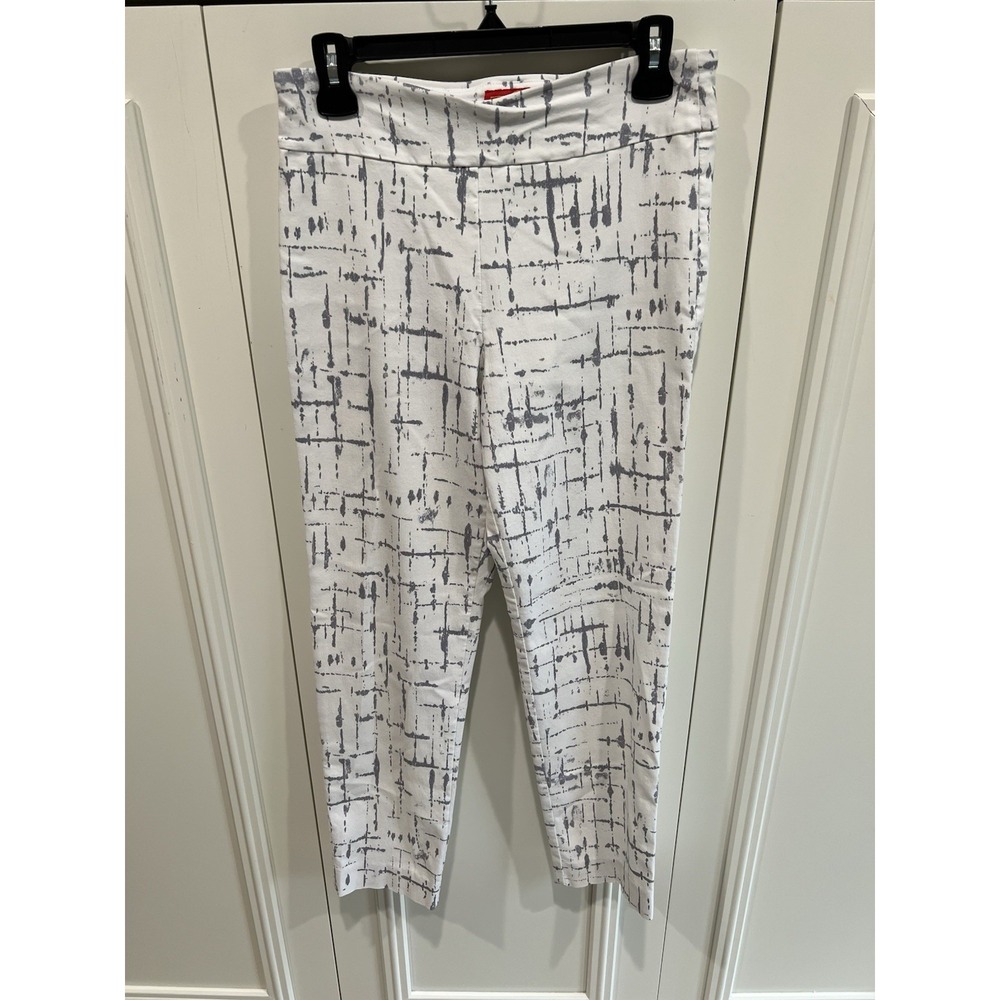 Krazy Larry Pull On Stretch‎ Pants Women's 10 Gray White Geometric Print Ankle